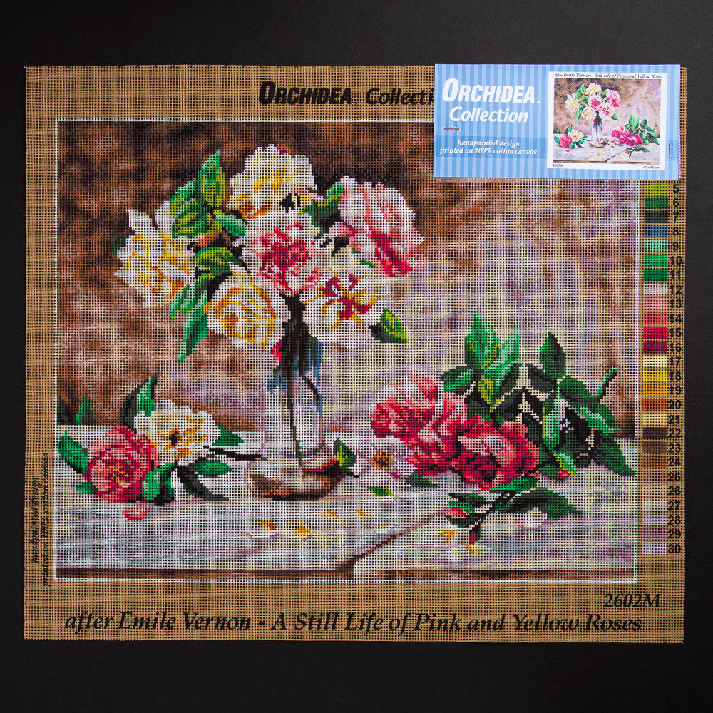 ORCHİDEA 40 x 50 cm Pembe Ve Sarı Güller Baskılı Goblen 2602M